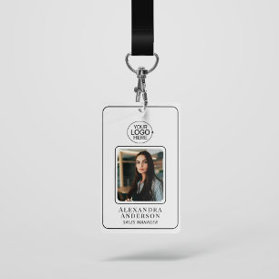 Crachá Identificação de Foto de Logotipo Preto e Branco S