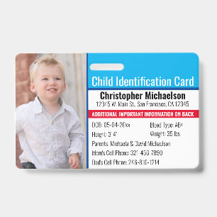 Crachá Identificação de ID de Criança Emergência de Alerg