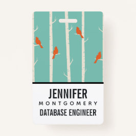 Crachá Ilustração de Aves Laranja Retroativas em Árvores 