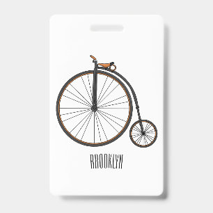 Crachá Ilustração de bicicleta de roda alta em desenho an