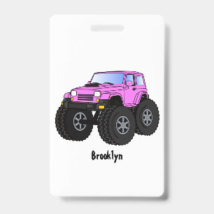 Crachá Ilustração de caminhão monstro rosa em estilo cart