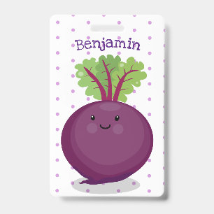Crachá Ilustração de cozinha de raiz de beterraba fofa e 