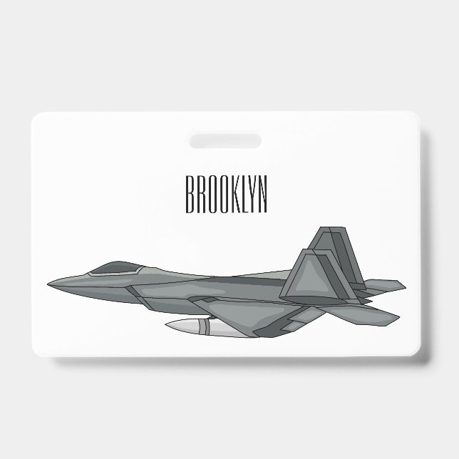 Crachá Ilustração de desenho animado de aeronave de comba (Frente)