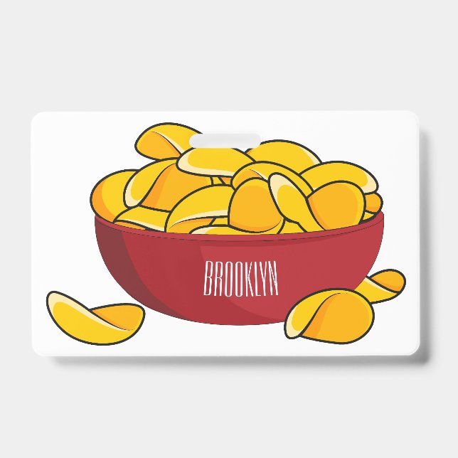 Crachá Ilustração de desenho animado de batata chips  (Frente)