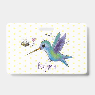 Crachá Ilustração de desenho animado de beija-flor abelha