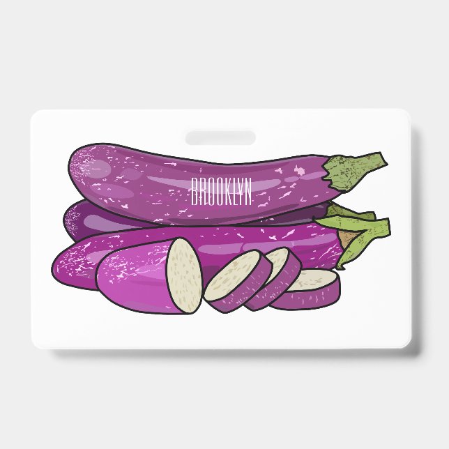 Crachá Ilustração de desenho animado de beringela (Frente)