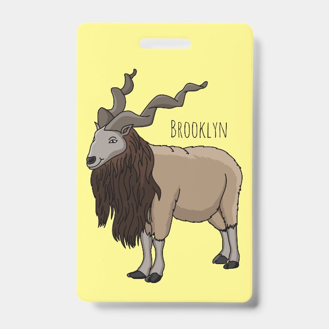 Crachá ilustração de desenho animado de cabra Markhor (Frente)