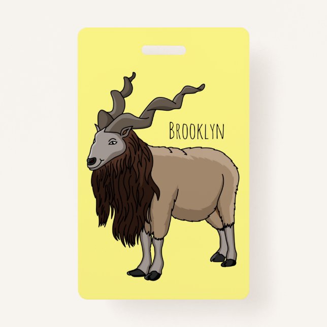 Crachá Ilustração de desenho animado de cabra Markhor (Frente)