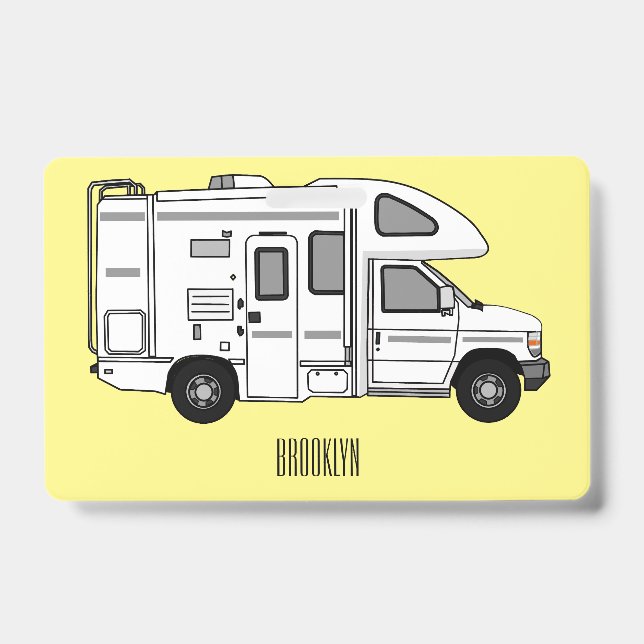 Crachá Ilustração de desenho animado de Campervan (Frente)