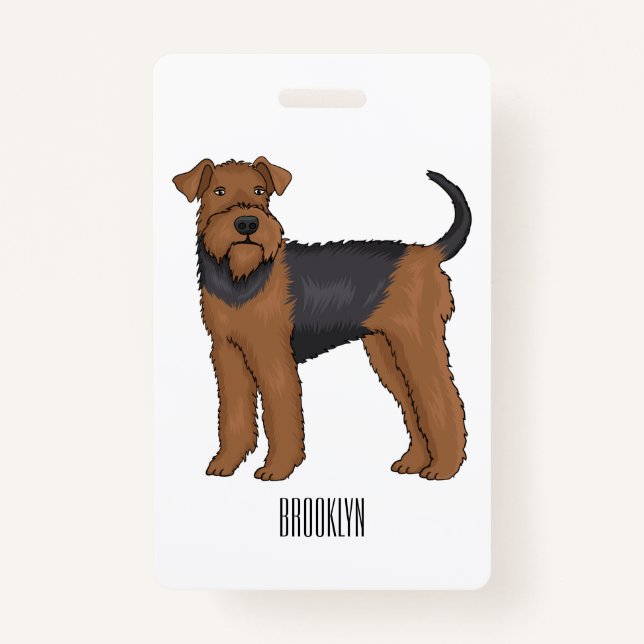 Crachá Ilustração de desenho animado de cão Airedale terr (Frente)