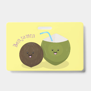 Crachá Ilustração de desenho animado de cocos fofos e kaw