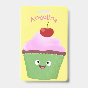 Crachá Ilustração de desenho animado de cupcake fofo e fe
