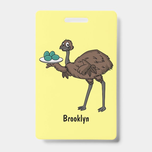 Crachá Ilustração de desenho animado de emu com ovos (Frente)