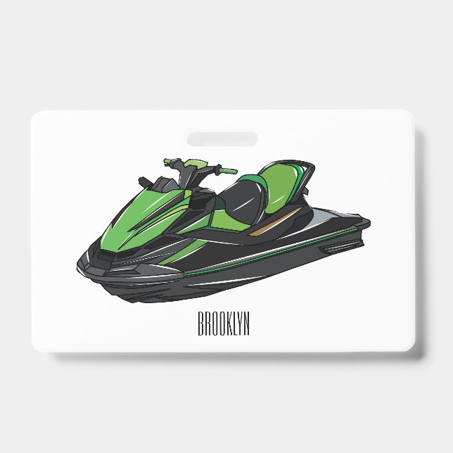 Crachá Ilustração de desenho animado de jet ski (Frente)