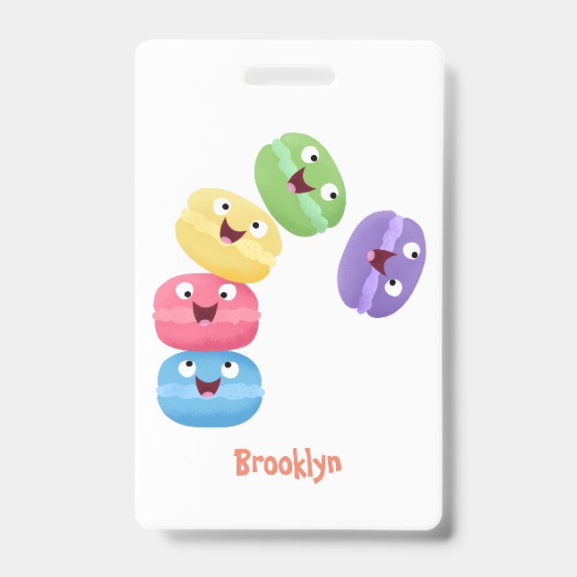 Crachá Ilustração de desenho animado de macarons engraçad (Frente)