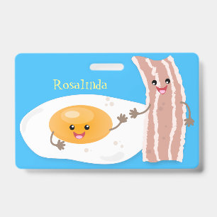 Crachá Ilustração de desenho animado de ovo e bacon fofos