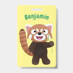 Crachá Ilustração de desenho animado de panda vermelho fo