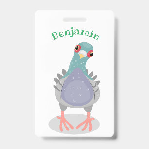 Crachá Ilustração de desenho animado de pombo curioso eng