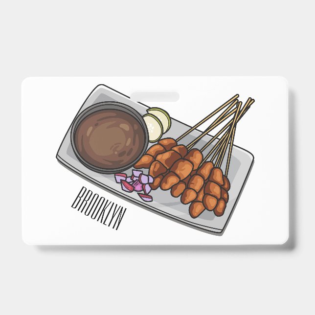 Crachá Ilustração de desenho animado de Satay (Frente)