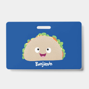 Crachá Ilustração de desenho animado de taco fofo e sorri