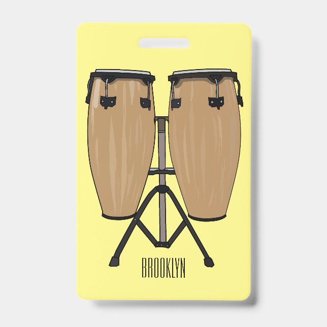 Crachá Ilustração de desenho animado de tambor bongo  (Frente)