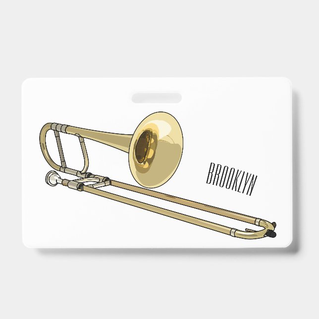Crachá ilustração de desenho animado de trombone (Frente)