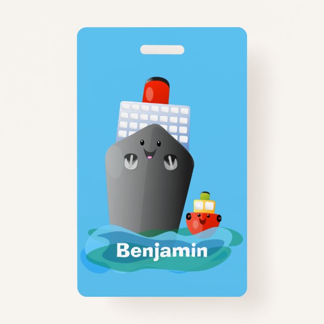 Crachá Ilustração de desenho animado do navio de linha do (Frente)