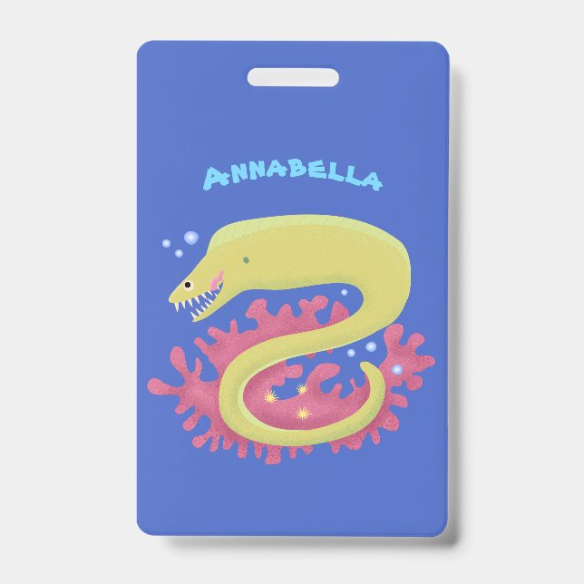 Crachá Ilustração de desenho animado engraçado de moreia  (Frente)