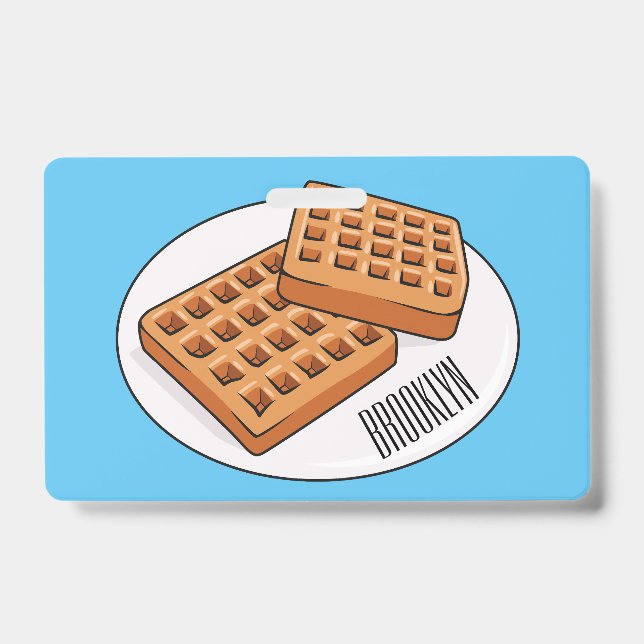Crachá Ilustração de desenho animado Waffle (Frente)