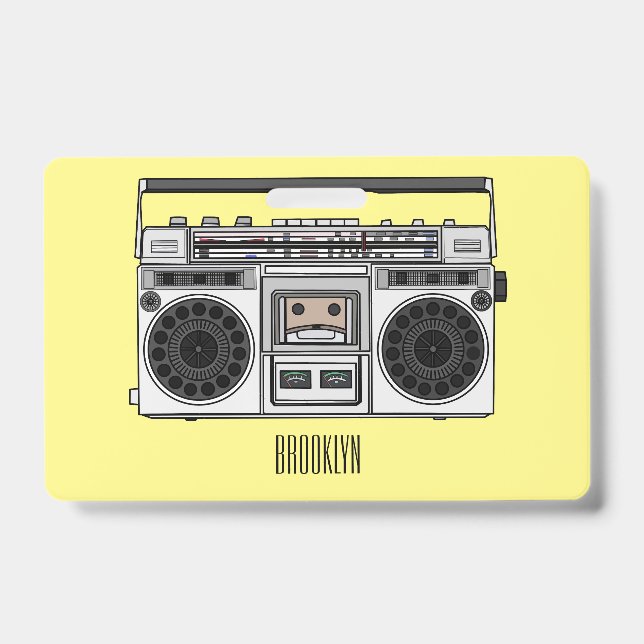 Crachá Ilustração de desenho de rádio (Frente)