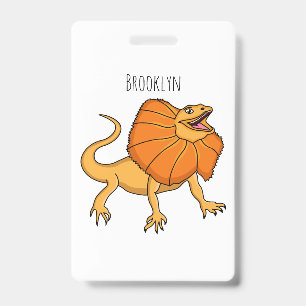 Crachá Ilustração de lagarto de pescoço franjado laranja 