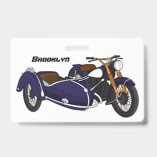 Crachá Ilustração de motocicleta roxa com sidecar (Frente)
