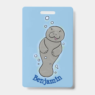Crachá Ilustração de um lindo peixe-boi bebê com bolhas