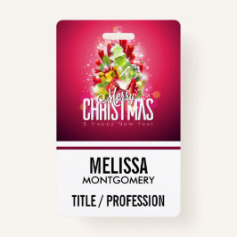 Crachá Ilustração Gráfica do Natal Vermelho Moderno