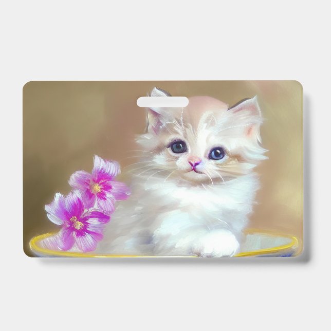 Crachá Ilustração Vintage White Kitten (Frente)