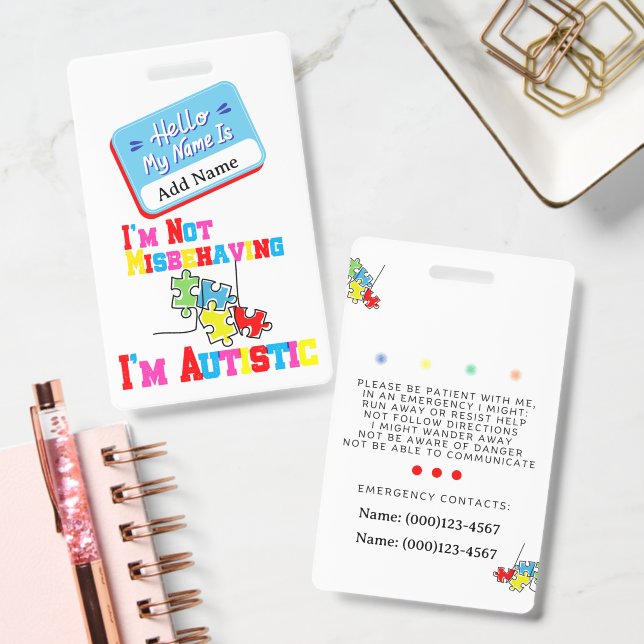 Crachá Im Not Misbehaving I have Autism ID Badge  (Escritório)