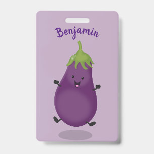 Crachá Imagem de desenho animado de beringela doce e feli