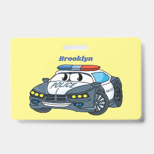 Crachá Imagem de desenho animado de carro da polícia feli