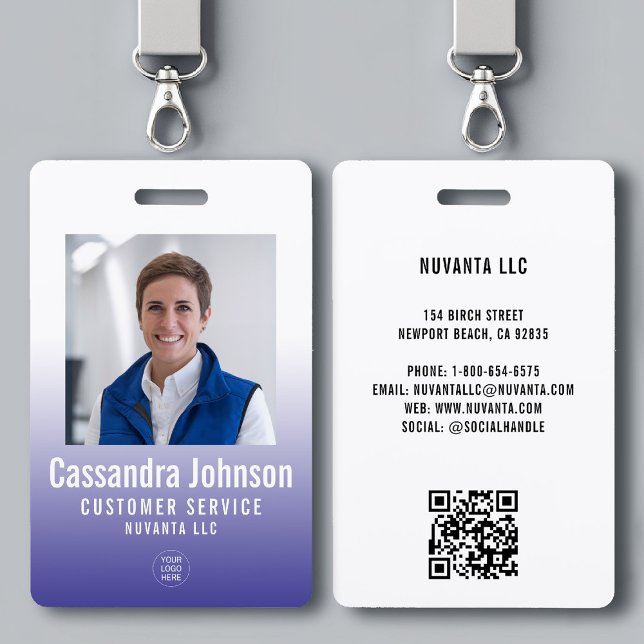 Crachá Imagem do ID do funcionário do gradiente azul corp (company corporate business employee photo id badge template blue gradient modern minimalist simple)