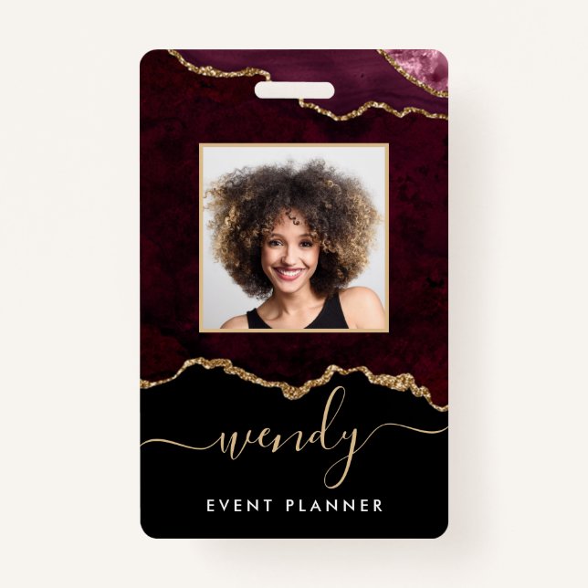 Crachá Imagem Dourada de Agitação Vermelha de Brilho Pret (Frente)