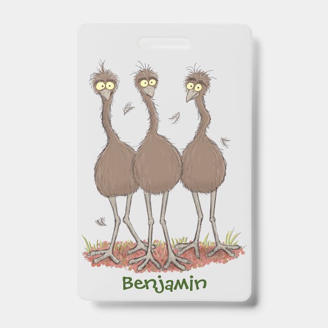 Crachá Imagem engraçada do desenho animado emu australian (Frente)