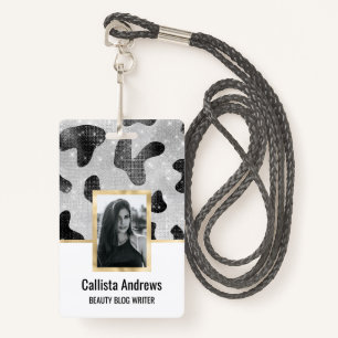 Crachá Impressão de Vaca Preta Glamorosa Negra Glitter Se