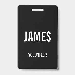 Crachá Informações do Evento de Nome de Voluntário Preto 