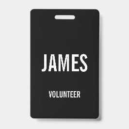 Crachá Informações do Evento de Nome de Voluntário Preto 