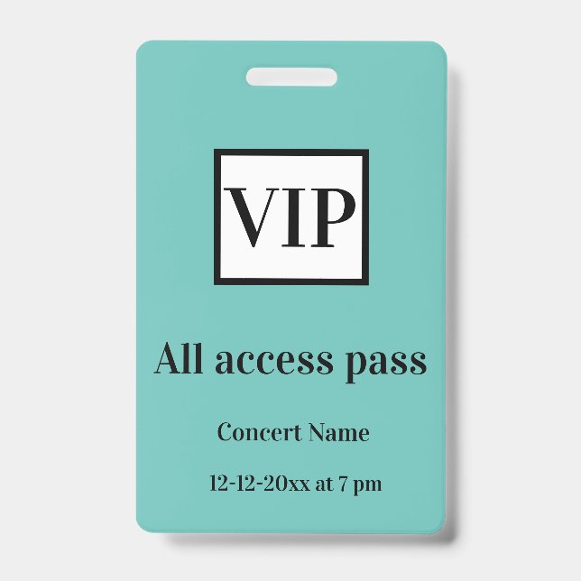 Crachá ingresso de acesso total vip simples nome do show  (Frente)