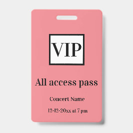 Crachá ingresso de acesso total vip simples nome do show 