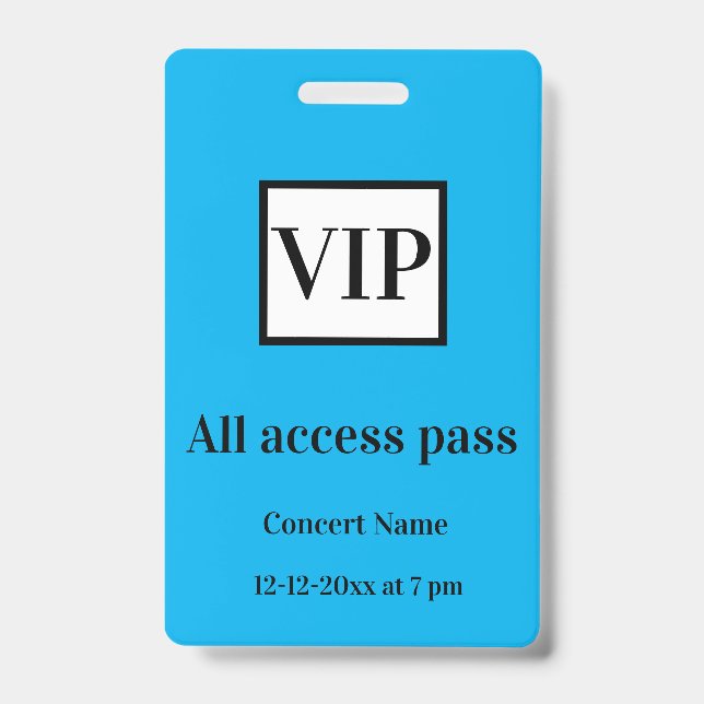 Crachá ingresso de acesso total vip simples nome do show  (Frente)