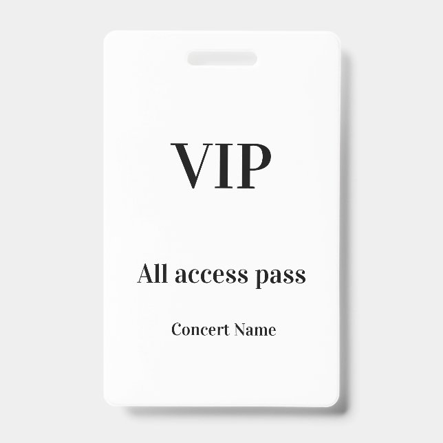 Crachá ingresso de acesso total vip simples nome do show  (Frente)