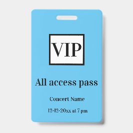 Crachá ingresso de acesso total vip simples nome do show