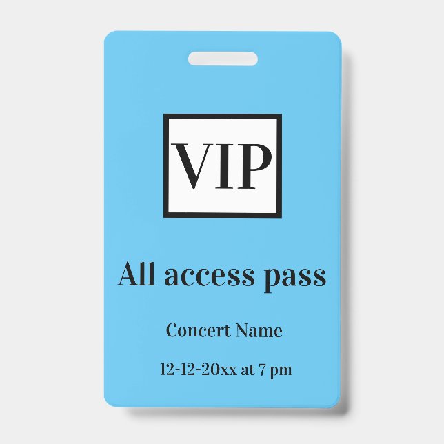 Crachá ingresso de acesso total vip simples nome do show  (Frente)